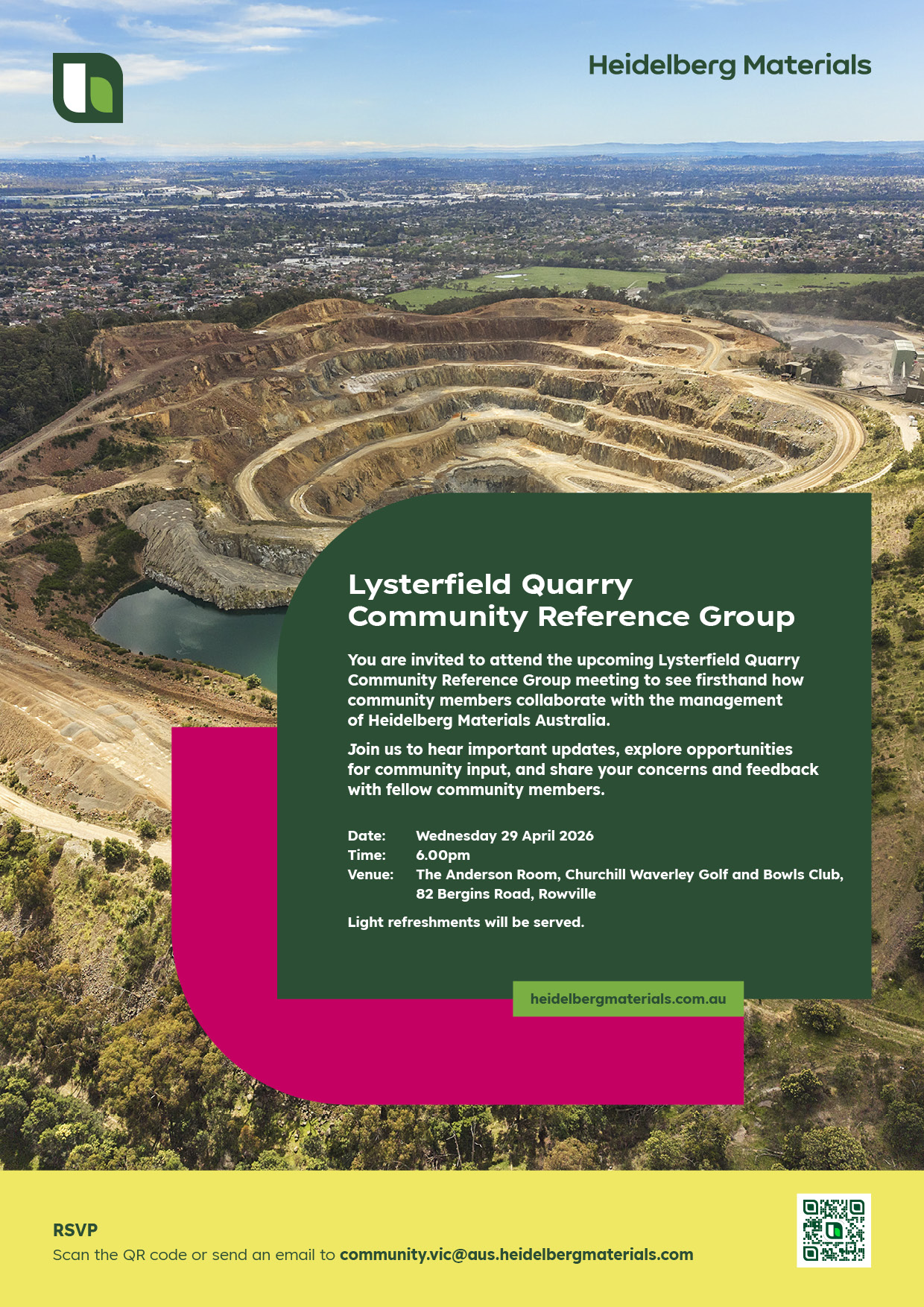 Lysterfield Quarry Community Reference Group open meeting invitation