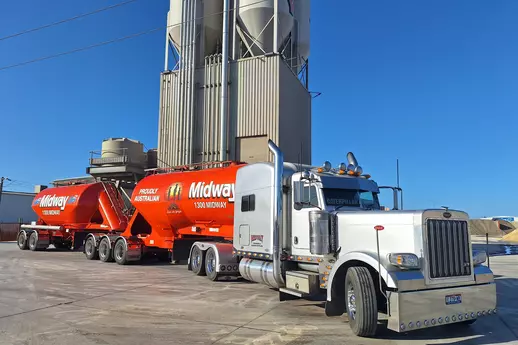 Heidelberg Materials concrete truck parked at a batching plant in Melbourne